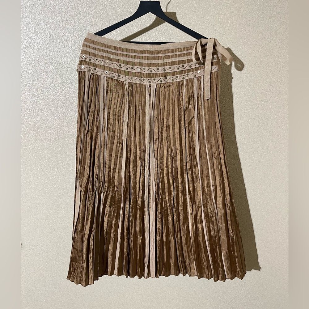 Simon Chang Tan Pleated Midi Skirt